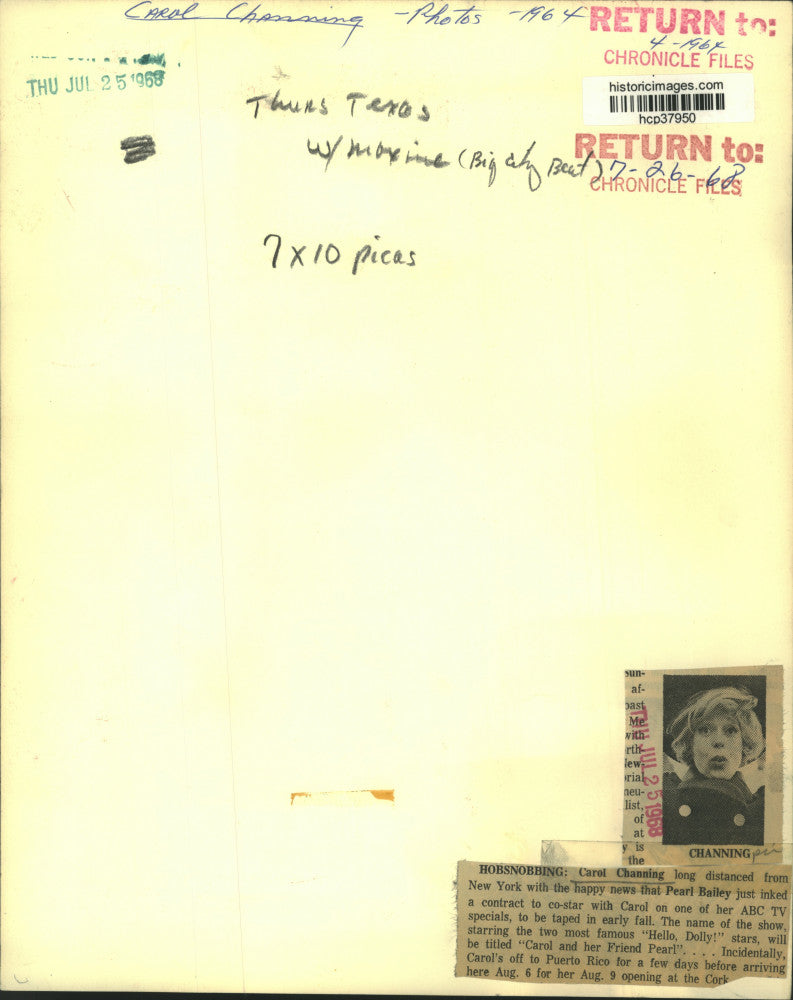 1964 Press Photo Actress Carol Channing - hcp37950