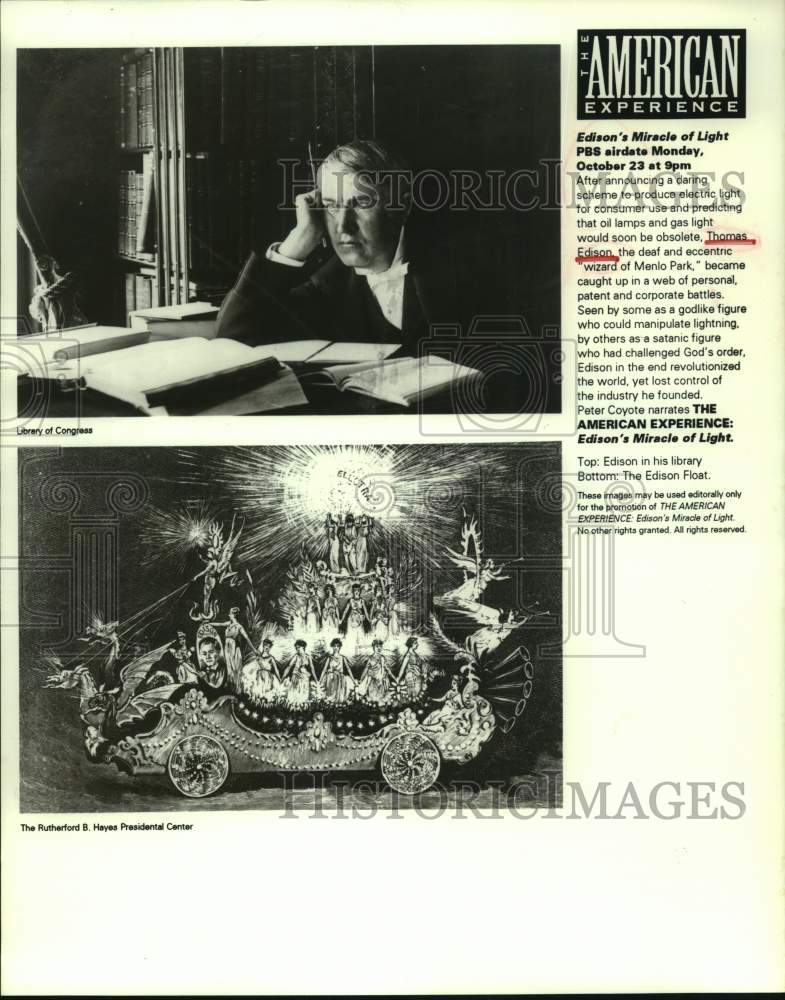 1995 Press Photo American Experience: Thomas Edison&#39;s Miracle of Light- Historic Images