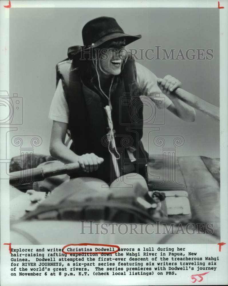 1985 Press Photo Christina Dodwell in &quot;River Journeys&quot; - hcp39169- Historic Images