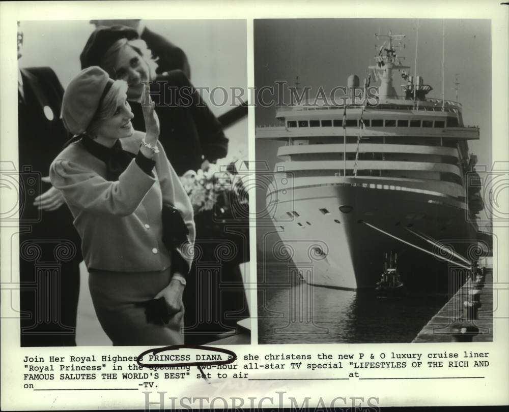 1985 Press Photo Princess Diana Christening Royal Princess Ship on &quot;Lifestyles&quot;- Historic Images