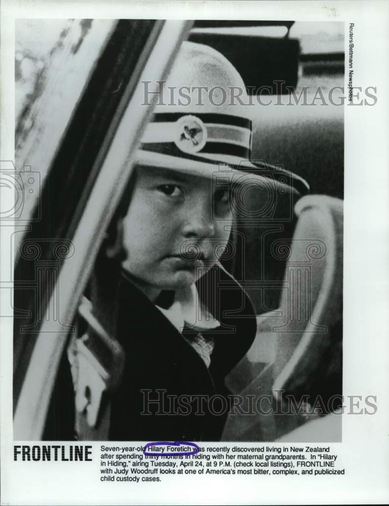 1990 Press Photo Hilary Foretich featured in &quot;Hilary in Hilding&quot; on Frontline- Historic Images