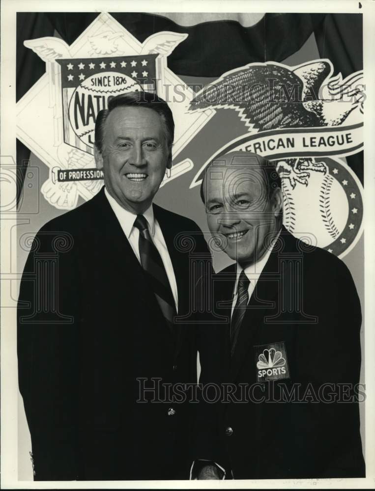 1988 Press Photo Baseball Sportscaster Joe Garagiola and Vin Scully - hcp44429- Historic Images