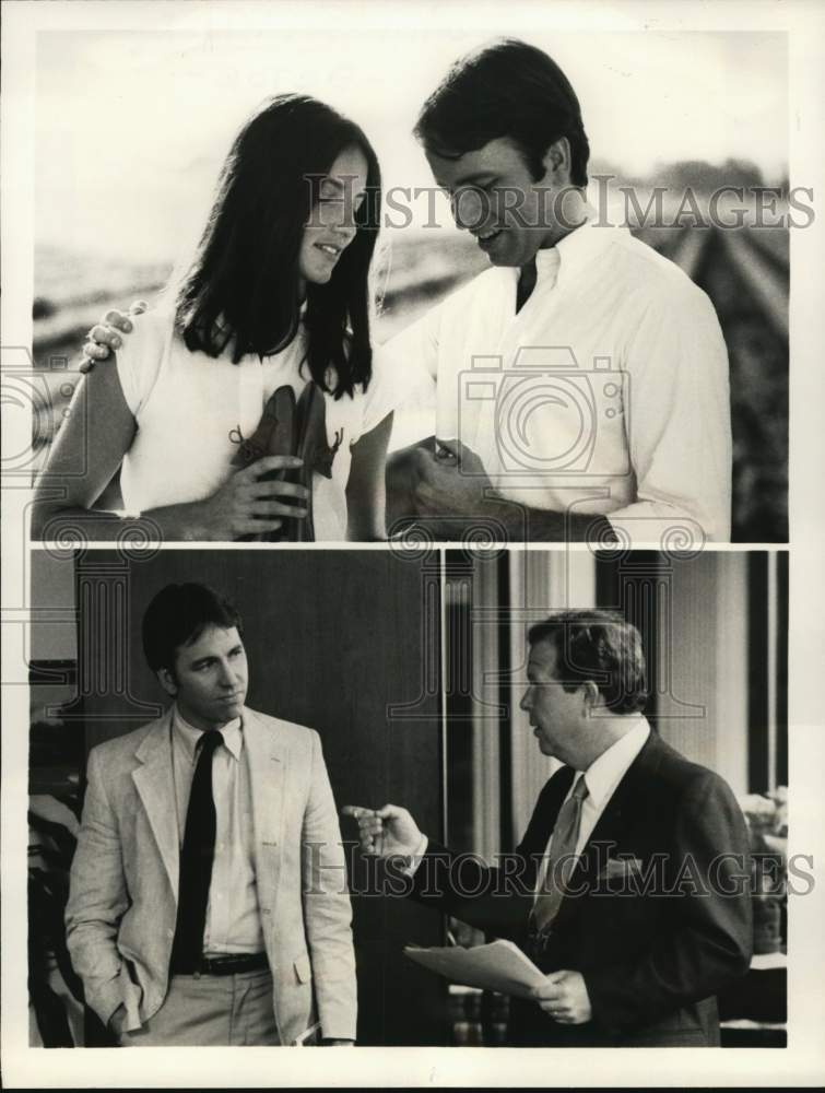 1982 Press Photo Actor John Ritter, Madolyn Smith and Ned Beatty, &quot;Pray TV&quot;- Historic Images