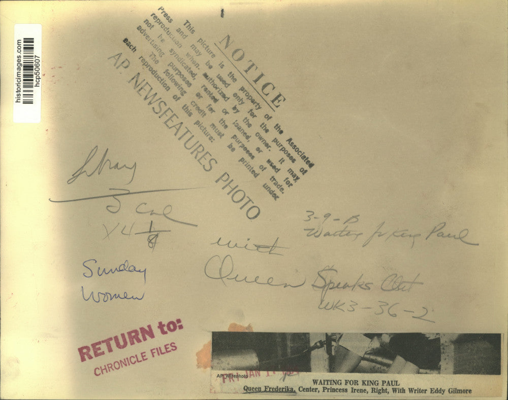 1964 Press Photo Queen Frederika & Princess Irene, Eddy Gilmore in Sitting Room