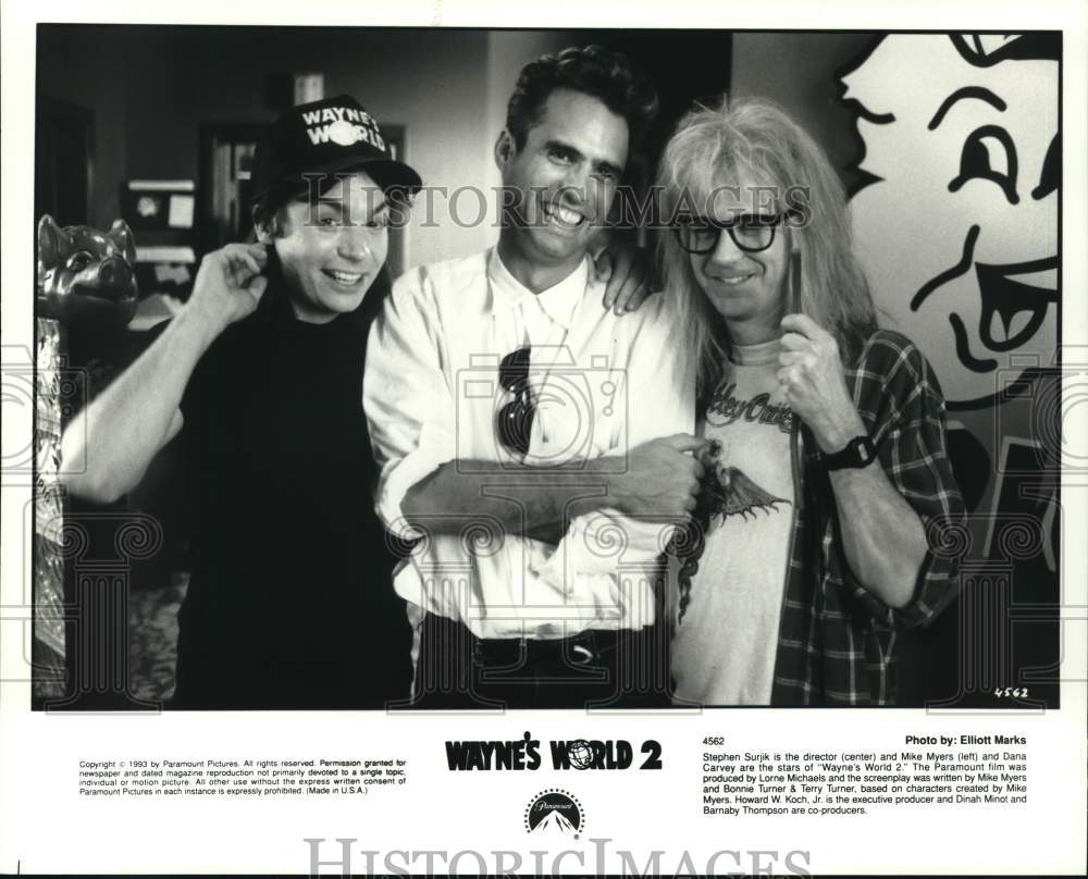 1993 Press Photo Stephen Surjik, Mike Myers and Dana Carvey, Wayne&#39;s World 2- Historic Images