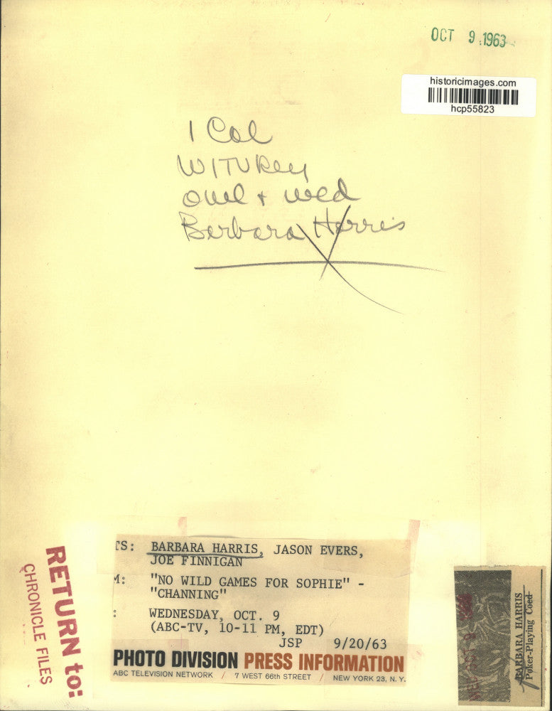 1963 Press Photo Barbara Harris, Jason Evers, Joe Finnigan on "Channing"