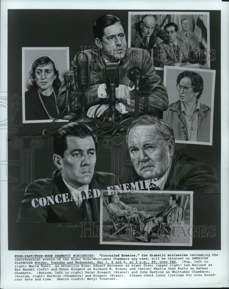 1984 Press Photo Sketches of actors from the &quot;Concealed Enemies&quot; miniseries.- Historic Images