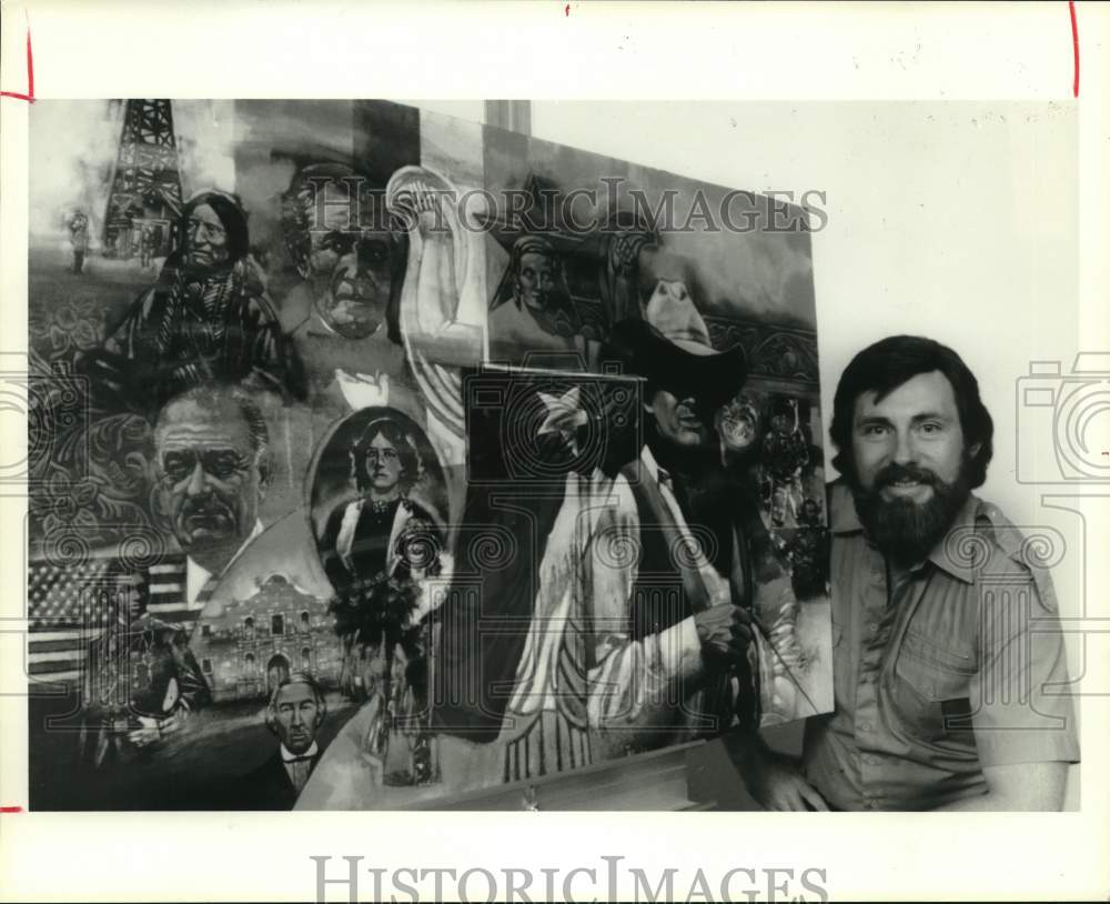 1986 Press Photo Artist Bill Hall with Painting in Texas - hcp56352
