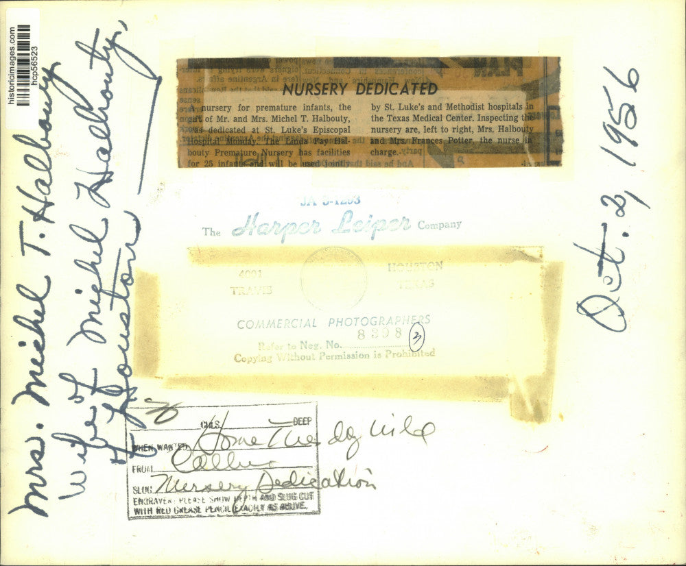 1956 Press Photo Dedication of Linda Fay Halbouty Premature Nursery - hcp56523