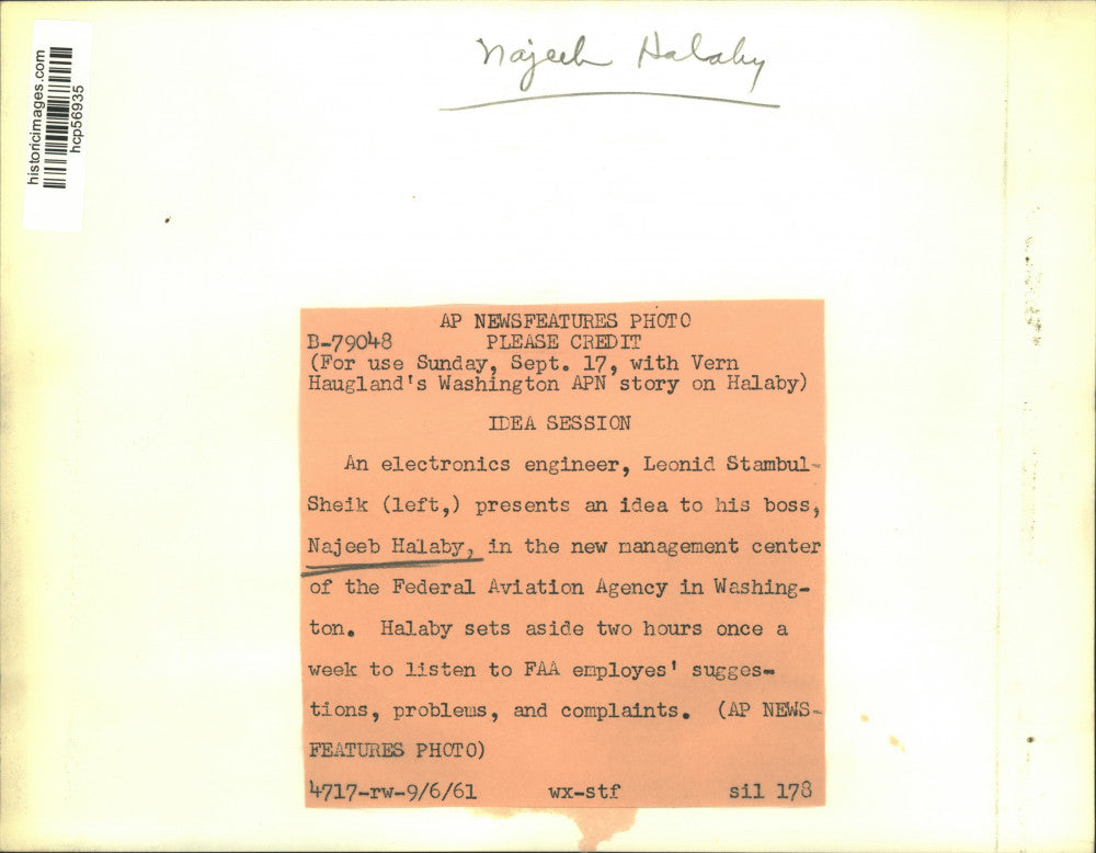 1961 Press Photo Leonid Stambul-Sheik & Najeeb Halaby at Federal Aviation Agency