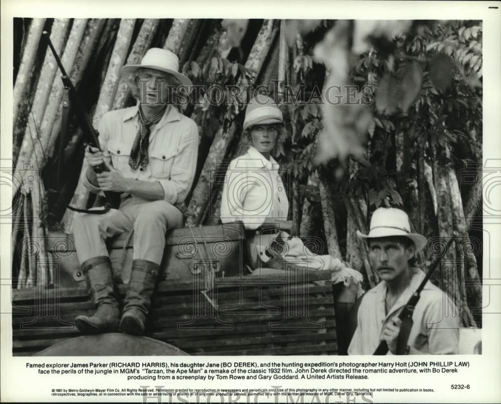 1981 Press Photo Richard Harris, Bo Derek & John Law in "Tarzan, the Ape Man."