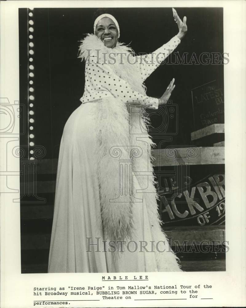 1978 Press Photo Singer Mable Lee in &quot;Bubbling Brown Sugar&quot; Broadway Musical