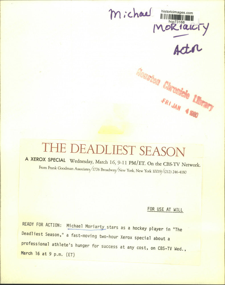 1980 Press Photo Michael Moriarty in "The Deadliest Season" - hcp73168