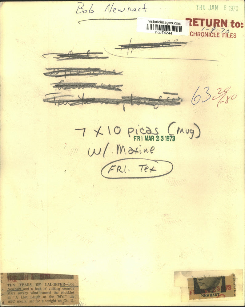 1970 Press Photo Comedian Bob Newhart - hcp74244
