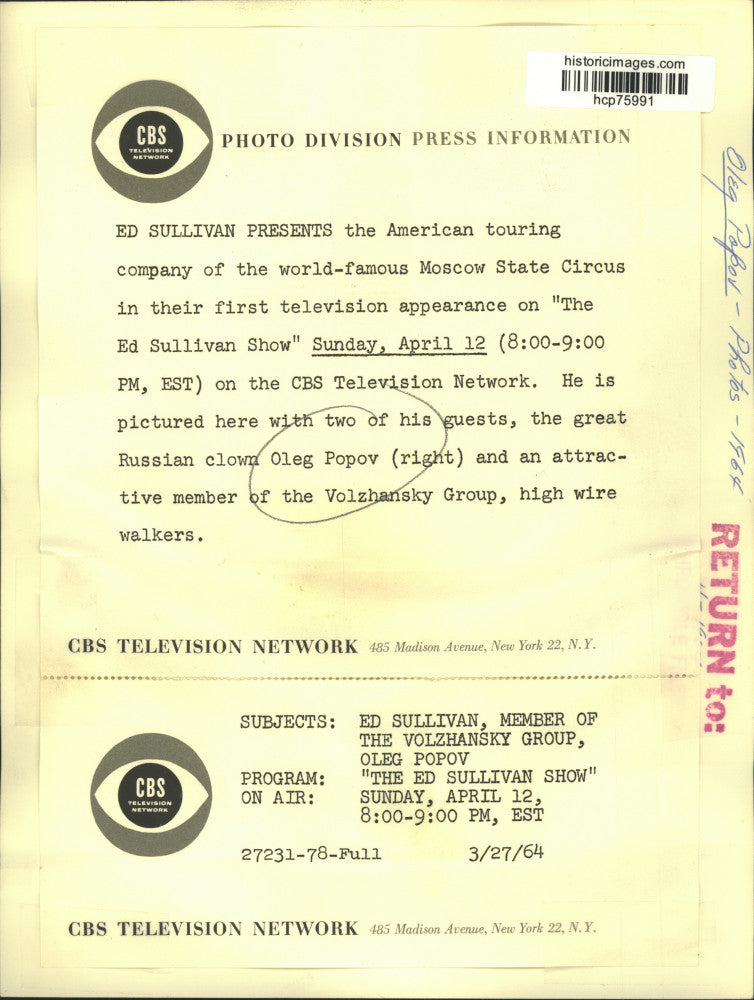 1964 Press Photo Scene with Ed Sullivan and guests from "The Ed Sullivan Show."