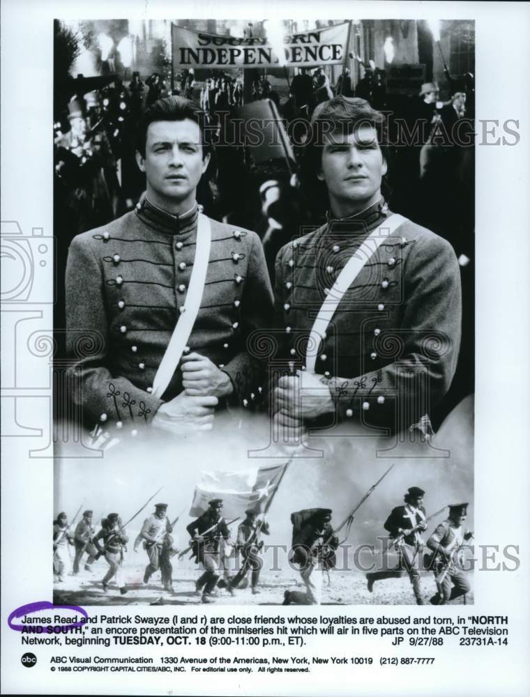 1988 Press Photo James Read &amp; Patrick Swayze in &quot;North and South&quot; ABC Miniseries- Historic Images