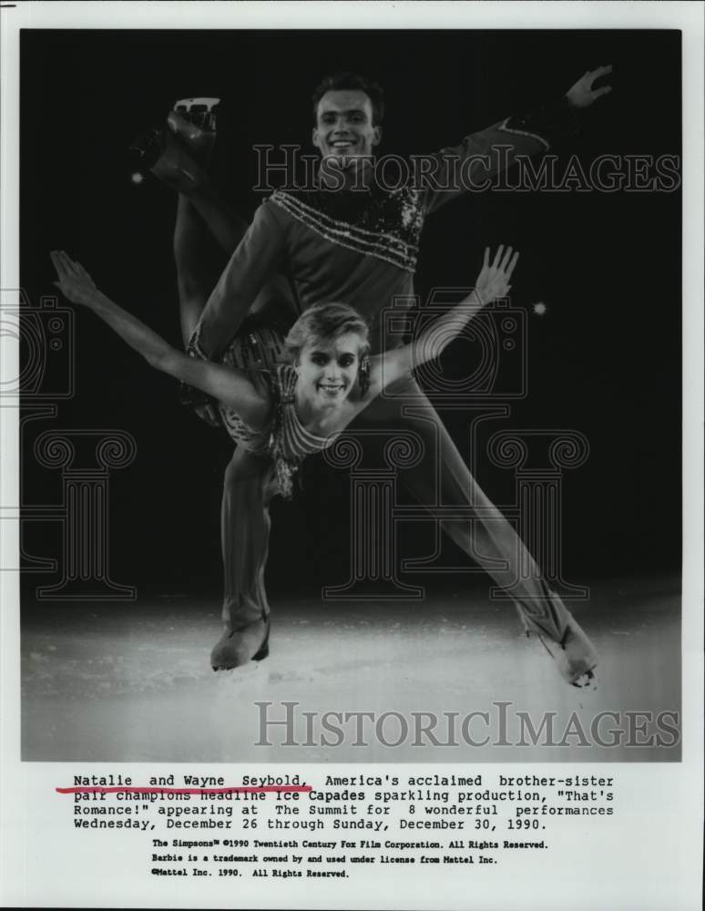 1990 Press Photo Ice Capades &quot;That&#39;s Romance!&quot; skaters Natalie &amp; Wayne Seybold.- Historic Images