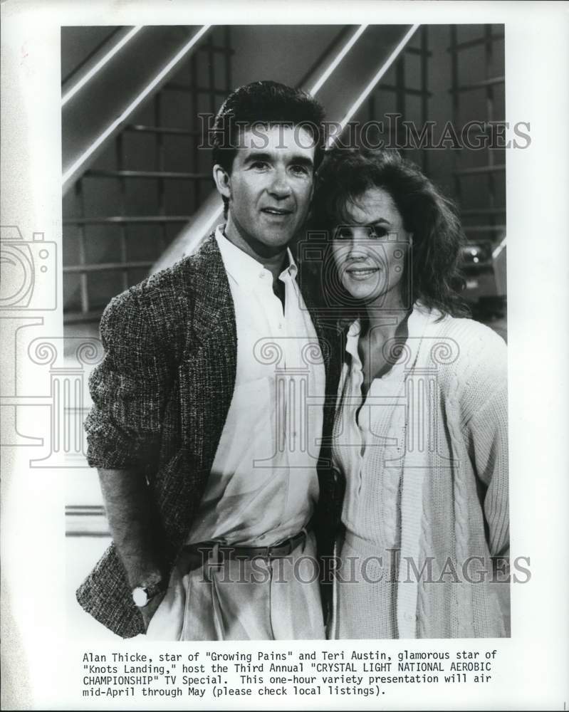 1987 Press Photo Alan Thicke &amp; Teri Austin Host National Aerobic Championship- Historic Images