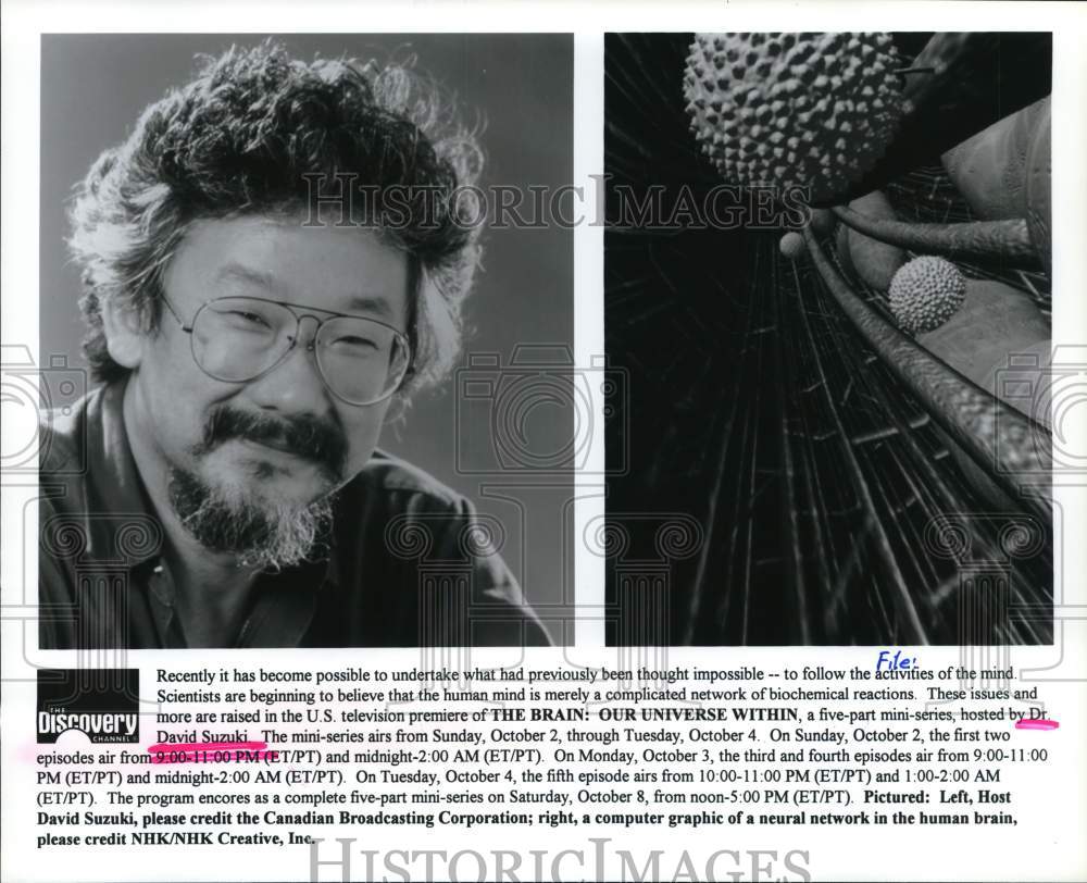 1994 Press Photo Dr. David Suzuki hosts mini-series "The Brain" on Discovery