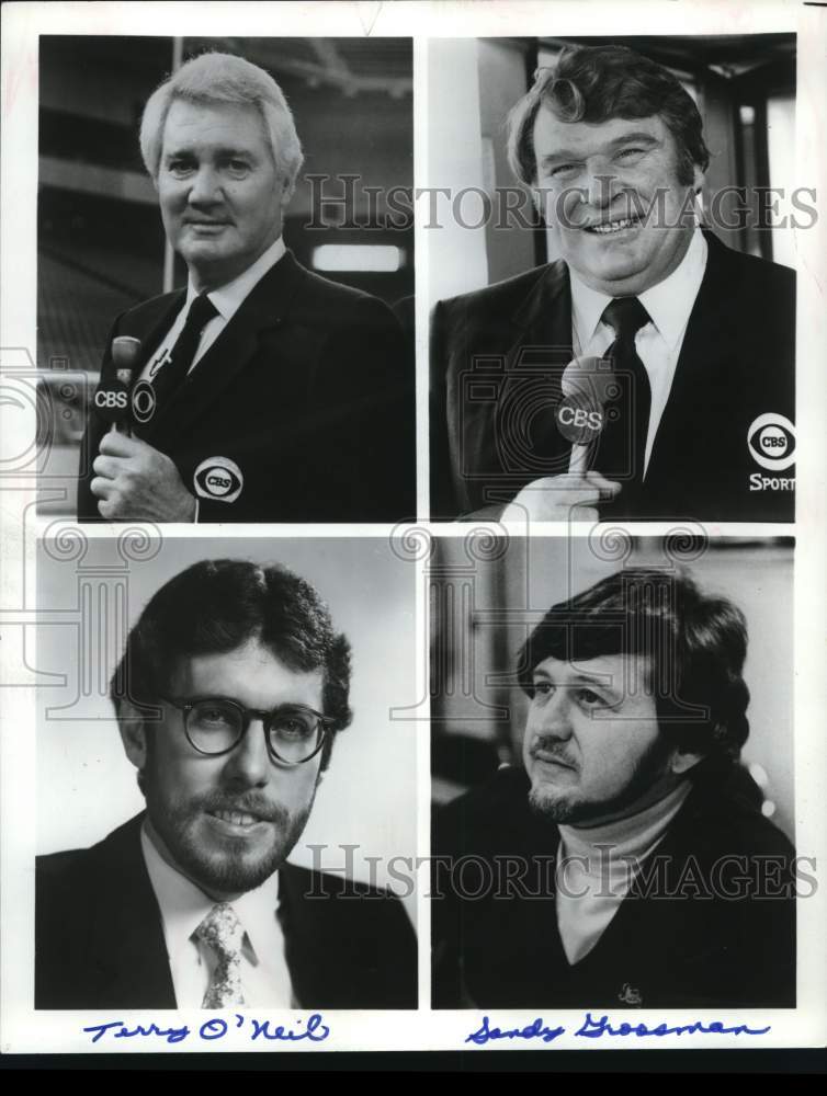 1986 Press Photo CBS football sportscasters at the Super Bowl - hcp90392- Historic Images