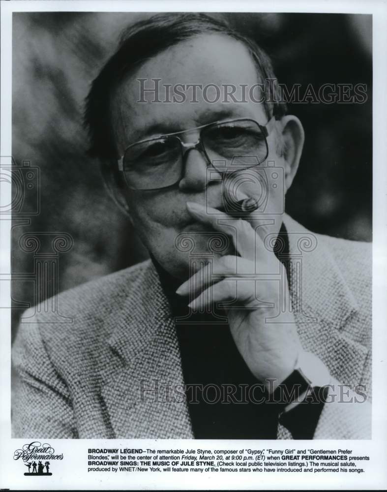 1987 Press Photo Composer Jule Styne in &quot;Great Performances: Broadway Sings&quot;- Historic Images