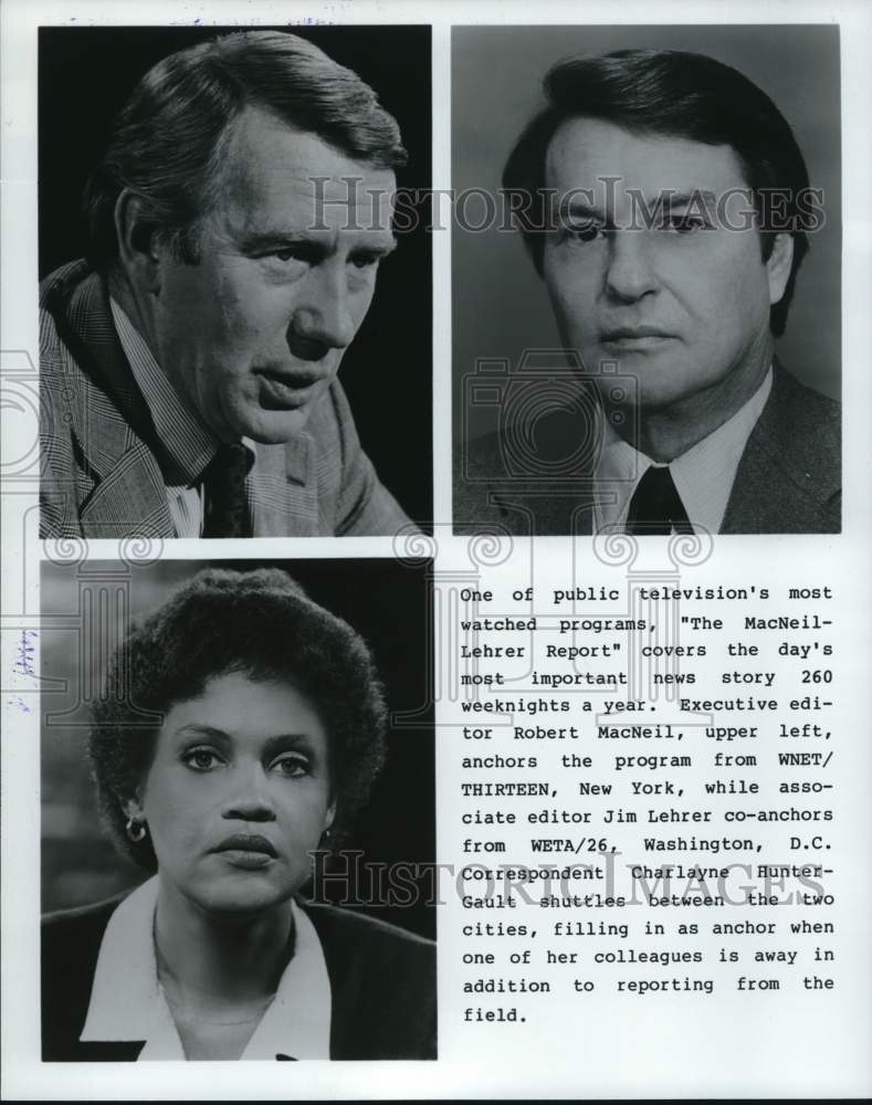 1994 Press Photo Charlayne Hunter-Gault, Robert MacNeil & Jim Lehrer of PBS News- Historic Images