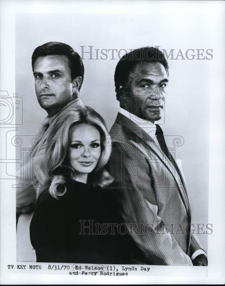1970 Press Photo Ed Nelson, Lynda Day and Percy Rodrigues - hcp99925