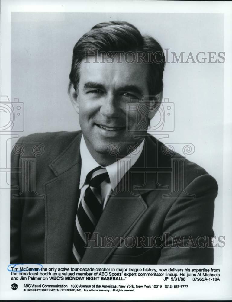 1988 Press Photo ABC Sportscaster Tim McCarver in &quot;ABC&#39;s Monday Night Baseball&quot;- Historic Images