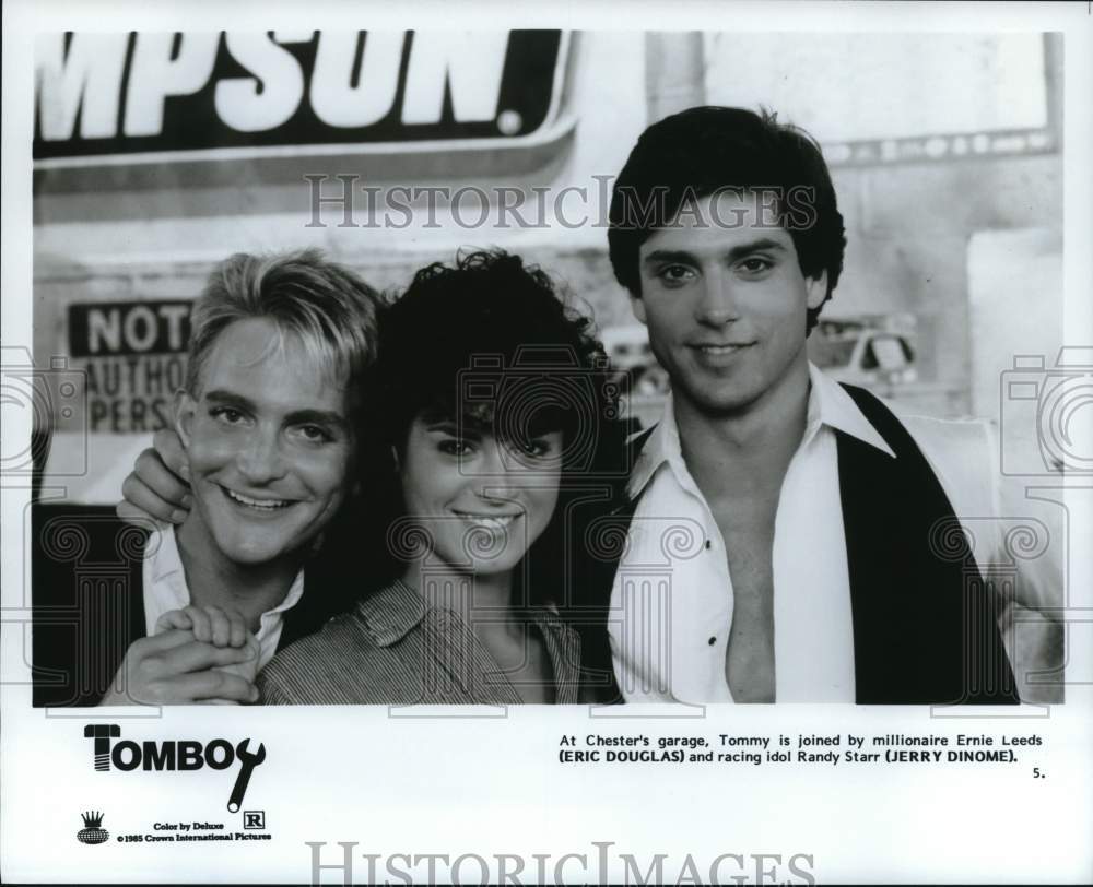 1985 Press Photo Betsy Russell, Eric Douglas &amp; Jerry Dinome in &quot;Tomboy&quot; Film- Historic Images