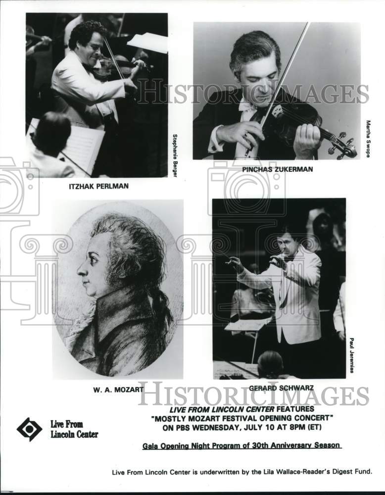 1996 Press Photo Musicians, conductor on &quot;Live From Lincoln Center;&quot; Mozart- Historic Images