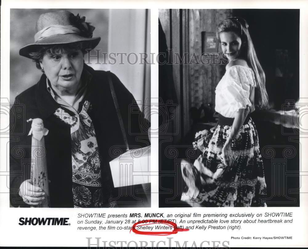 1996 Press Photo Actress Shelley Winters & Kelly Preston in "Mrs. Munck" Movie- Historic Images