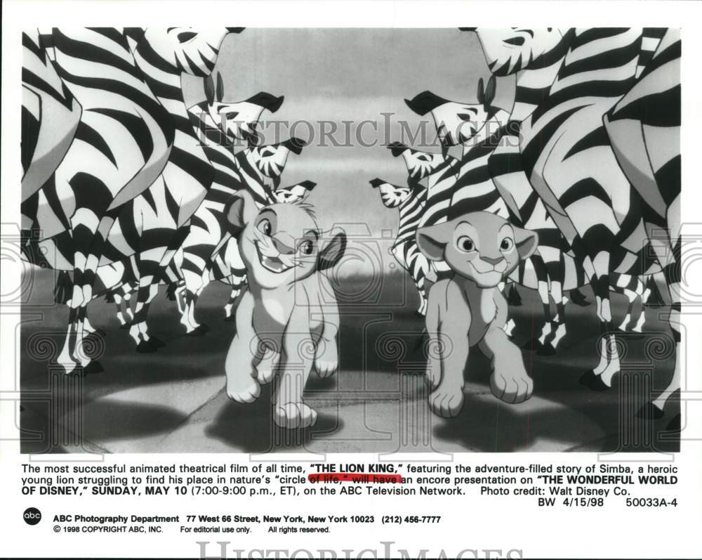 1998 Press Photo "The Lion King" airing on "The Wonderful World Of Disney"- Historic Images