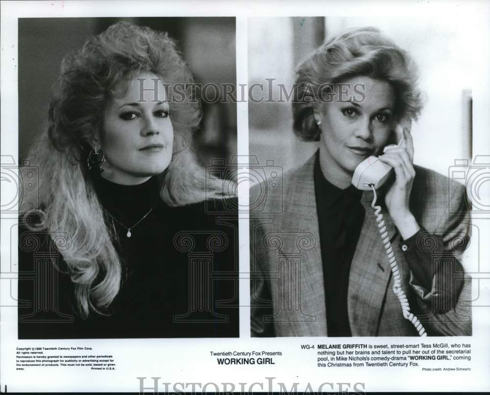 1988 Press Photo Actress Melanie Griffith Stars in &quot;Working Girl&quot; - hcq12796- Historic Images