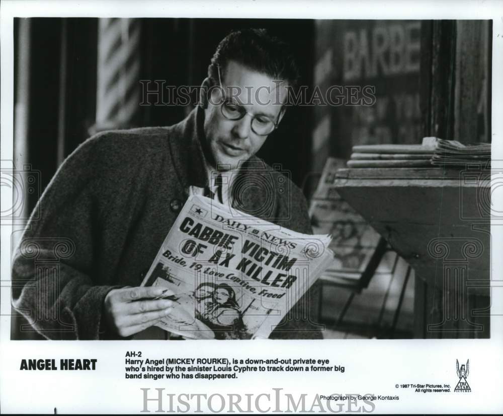 1987 Press Photo Actor Mickey Rourke in &quot;Angel Heart&quot; Movie - hcq17553- Historic Images