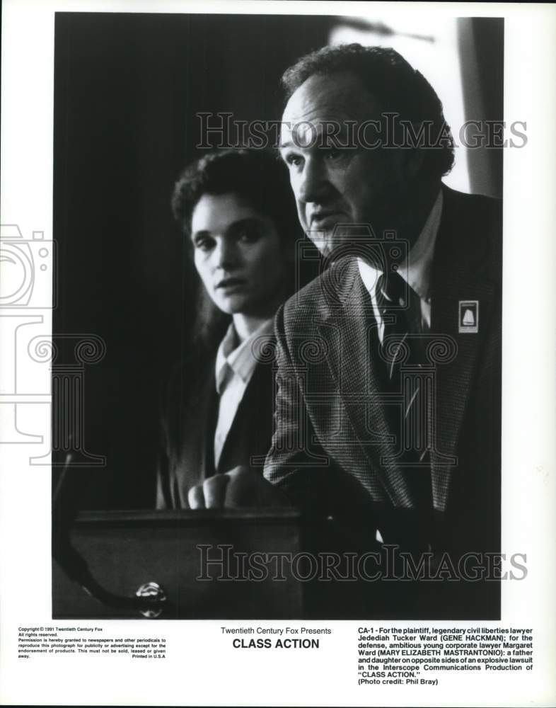 1991 Press Photo Gene Hackman &amp; Mary Elizabeth Mastrantonio in &quot;Class Action&quot;- Historic Images