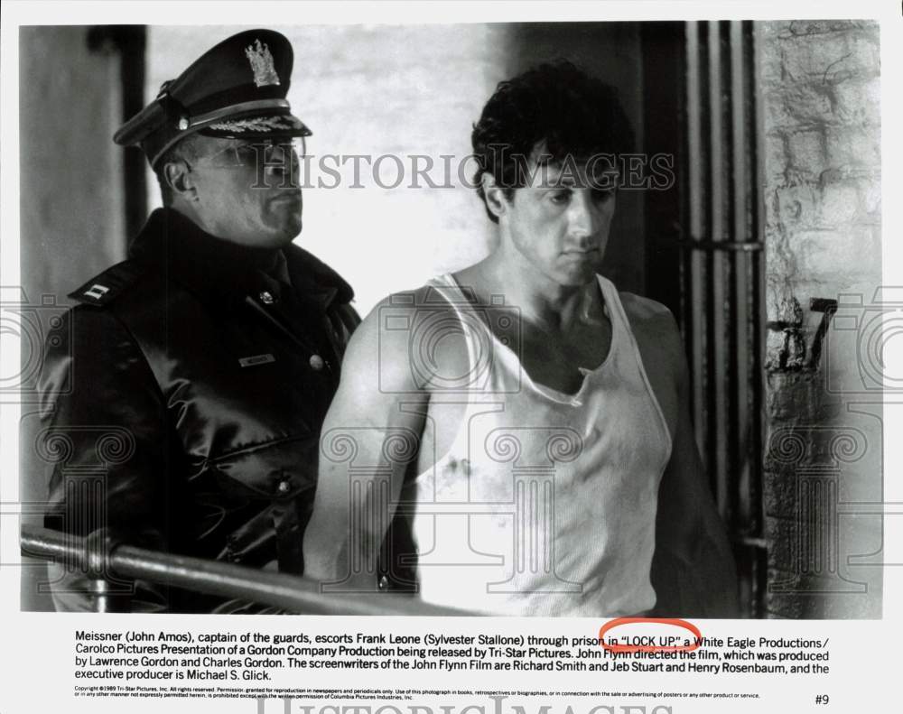 1989 Press Photo John Amos & Sylvester Stallone in "Lock Up" Movie - hcq23456- Historic Images