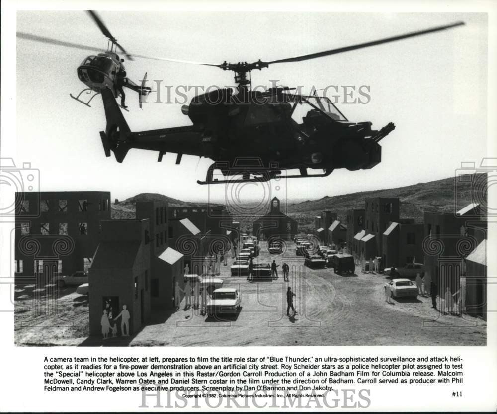 1982 Press Photo Helicopter on &quot;Blue Thunder&quot; Movie Set - hcq27342- Historic Images