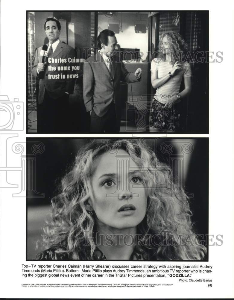 1998 Press Photo Harry Shearer & Maria Pitillo in "Godzilla" Movie - hcq27396