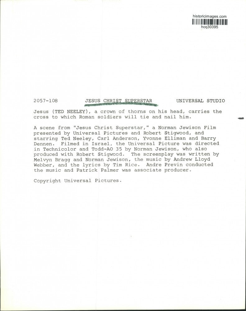 Press Photo Actor Ted Neeley in "Jesus Christ Superstar" Movie - hcq30395