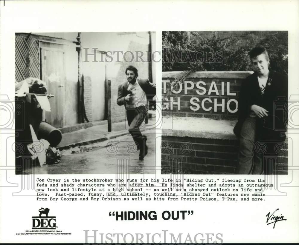 1987 Press Photo Actor Jon Cryer in "Hiding Out" Movie Scenes - hcq42732- Historic Images