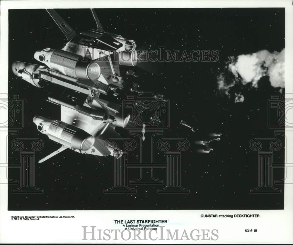 1984 Press Photo Gunstar Attacking Deckfighter in &quot;The Last Starfighter&quot; Movie- Historic Images