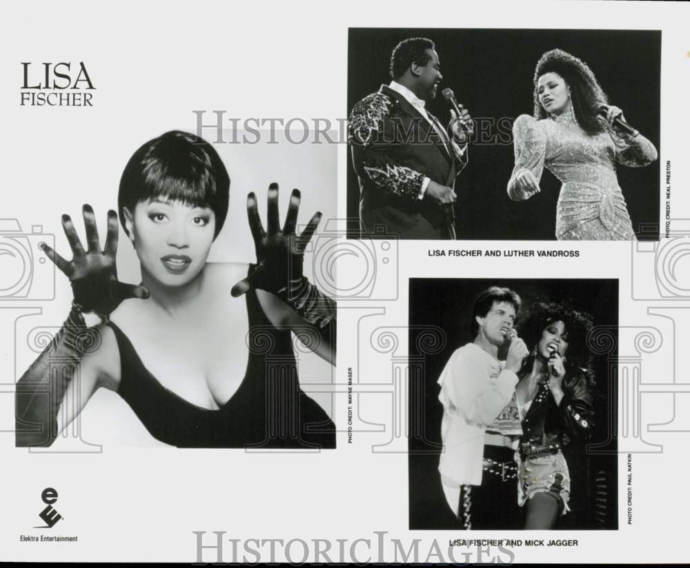 1991 Press Photo Singer Lisa Fischer with Luther Vandross, Mick Jagger- Historic Images