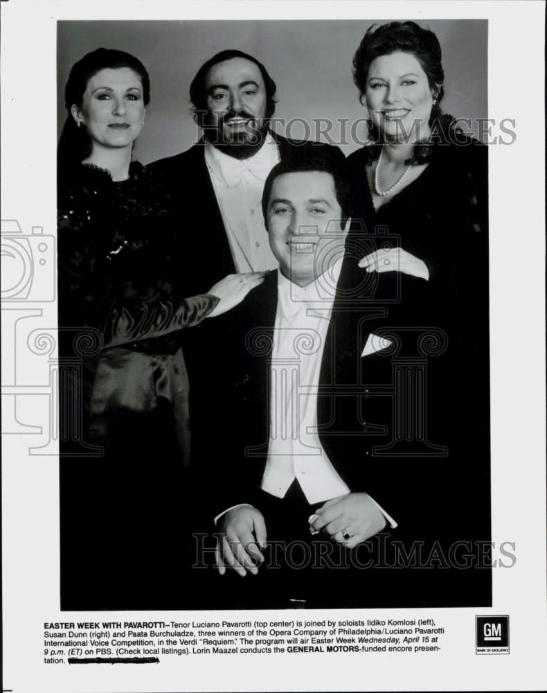 1987 Press Photo Tenor Luciano Pavarotti with Verdi &quot;Requiem&quot; Soloists- Historic Images