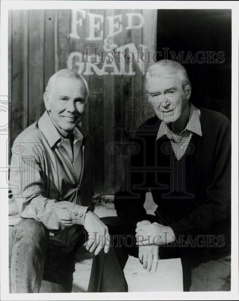 1987 Press Photo Actor James Stewart with Johnny Carson - hcq45345- Historic Images