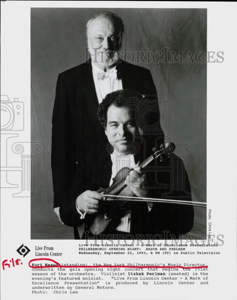 1993 Press Photo Conductor Kurt Masur &amp; Violinist Itzhak Perlman - hcq45795- Historic Images