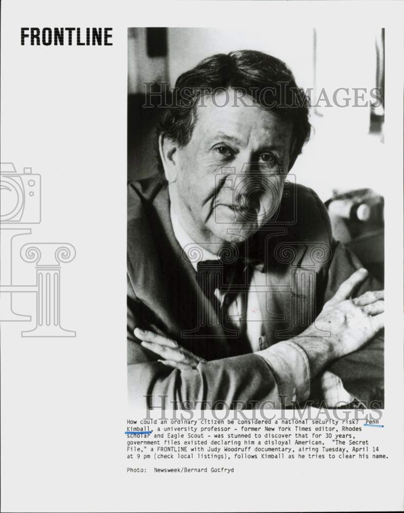 1987 Press Photo Professor Penn Kimball in &quot;Frontline: The Secret File&quot;- Historic Images