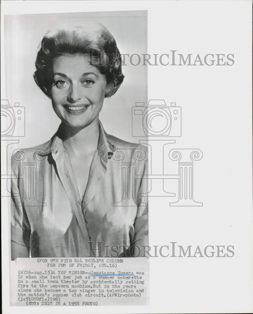 1958 Press Photo Singer Constance Towers - hcq45857- Historic Images