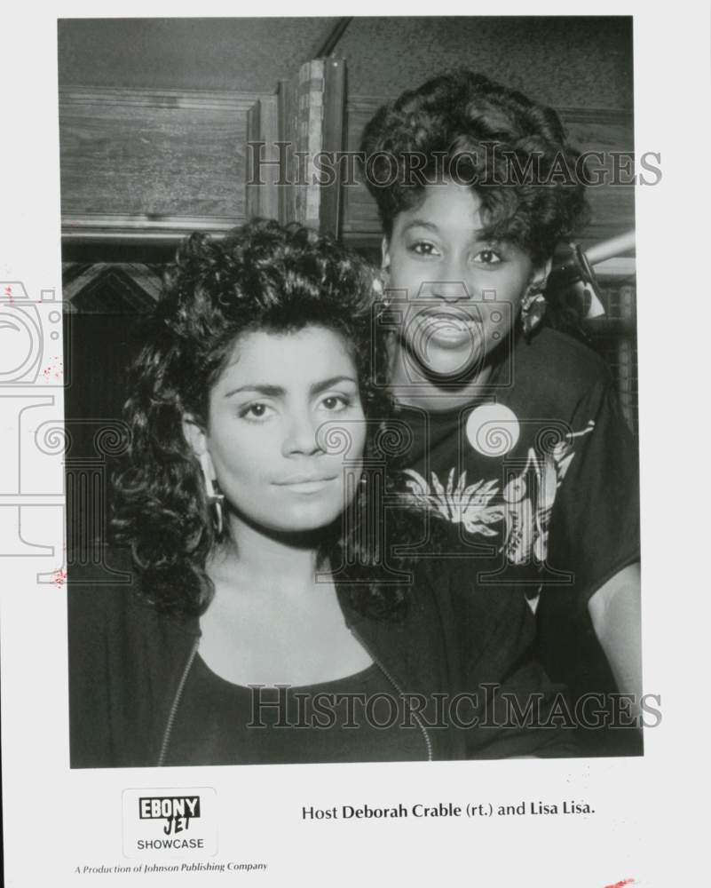 1987 Press Photo Host Deborah Crable &amp; Lisa Lisa on &quot;Ebony/Jet Showcase&quot;- Historic Images