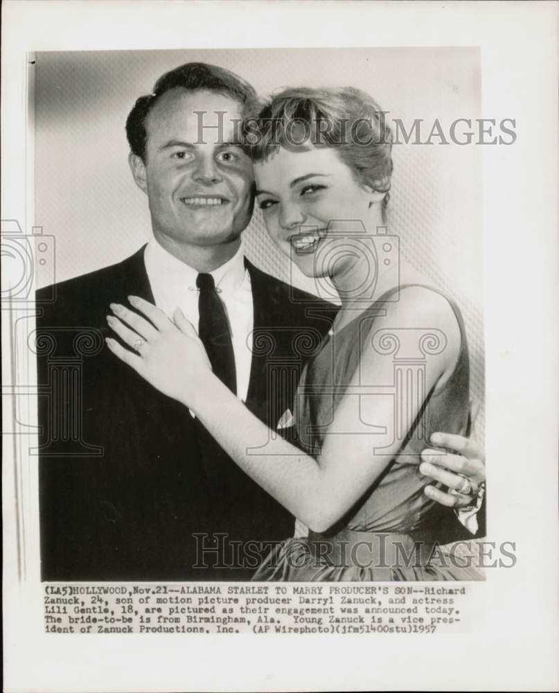 1957 Press Photo Richard Zanuck, Son of Producer &amp; Fiancee, Actress Lili Gentle- Historic Images