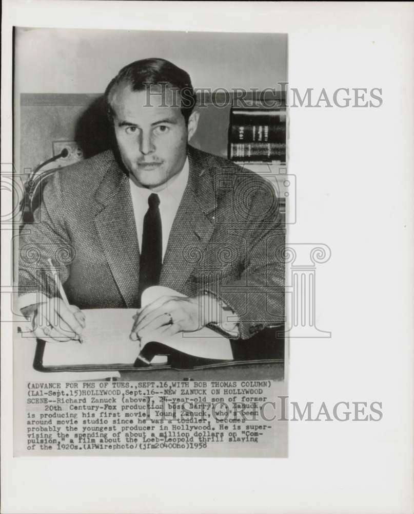 1958 Press Photo Richard Zanuck, Hollywood Movie Producer - hcq46235- Historic Images